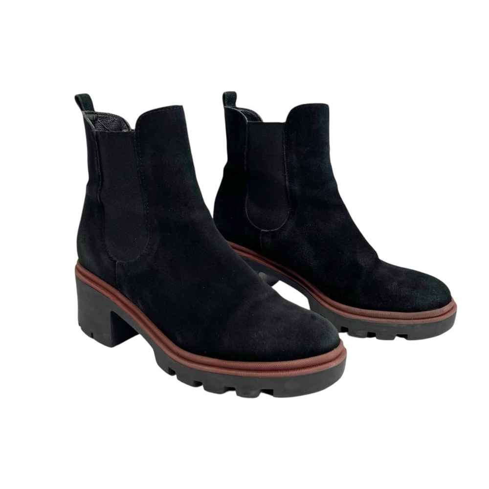 Antonio de Faria Black Suede Chunky Heeled Chelsea Boots